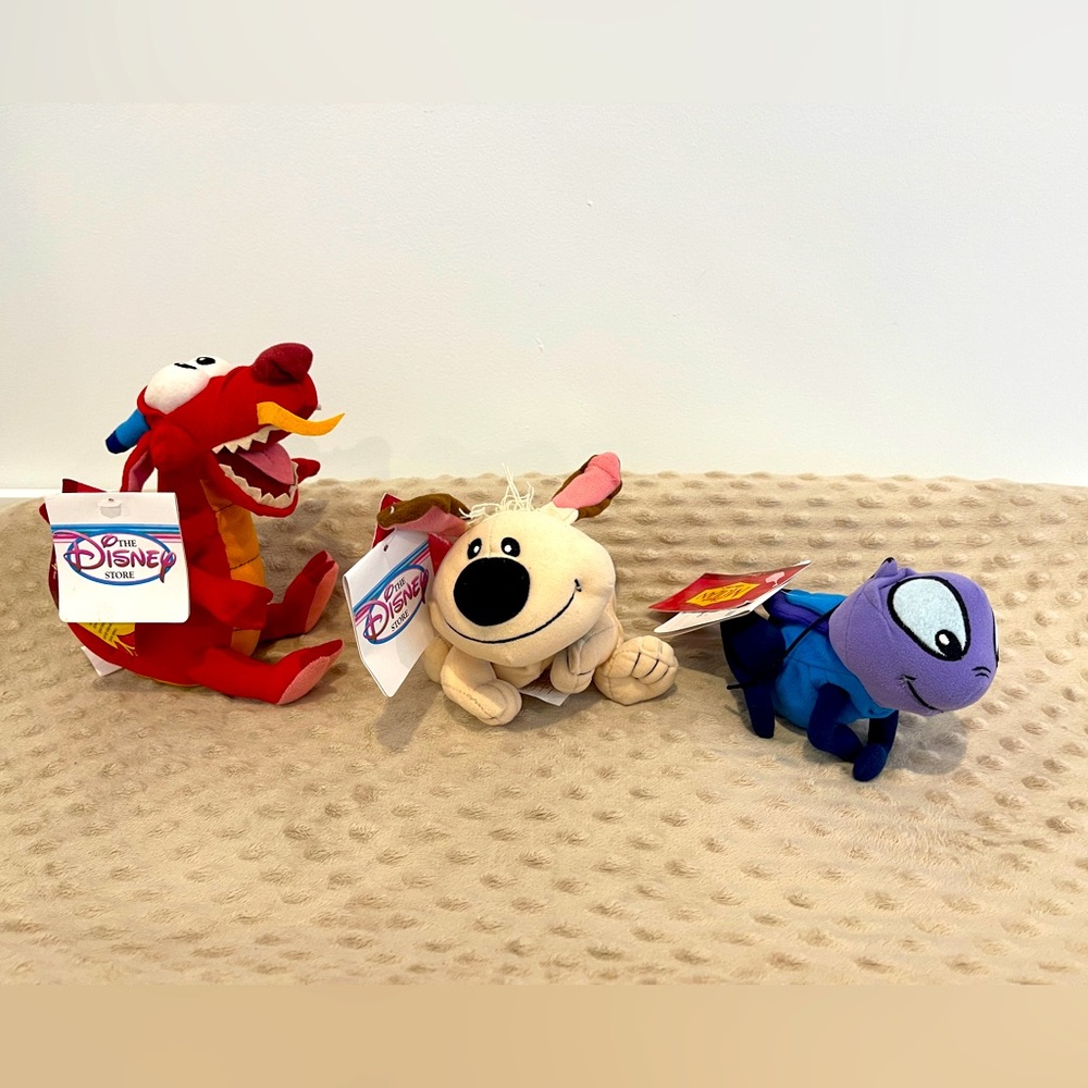 VINTAGE DISNEY MULAN MUSHU, Cri-Kee And Little Brother PLUSH NWT (3)